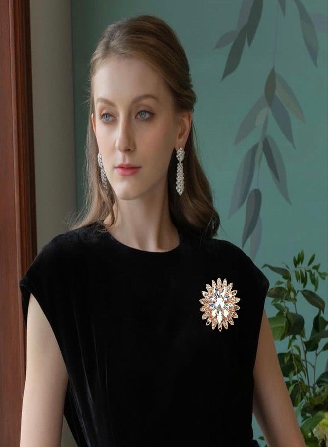 Wanheart Rhinestone Flower Brooch Pin - Vintage Rose & Sunflower Crystal Brooches for Women, Large Elegant Pin with Gold & Pearl Accents, Fashion Jewelry for Dresses, Hats & Bags (Tape F) - Image 4